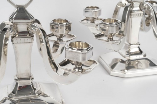 silverware & tableware  - Pair of Art Deco solid silver candelabra by Leroy, circa 1930