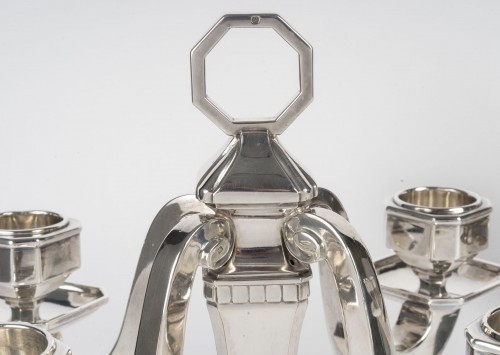 Pair of Art Deco solid silver candelabra by Leroy, circa 1930 - 