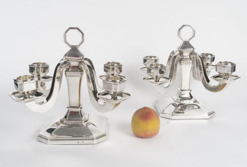 Pair of Art Deco solid silver candelabra by Leroy, circa 1930 - Art Déco