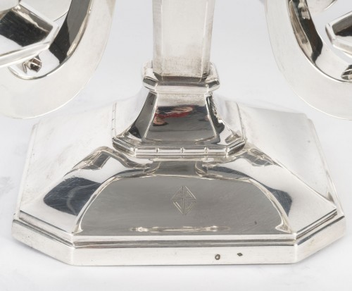 Art Déco - Pair of Art Deco solid silver candelabra by Leroy, circa 1930