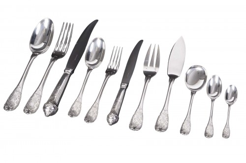 Jean E. Puiforcat  - 147 piece silver flatware set "elysees" pattern, circa 
