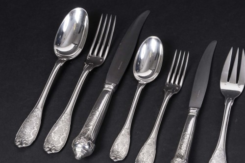 Jean E. Puiforcat  - 147 piece silver flatware set "elysees" pattern, circa  - silverware & tableware Style Art Déco