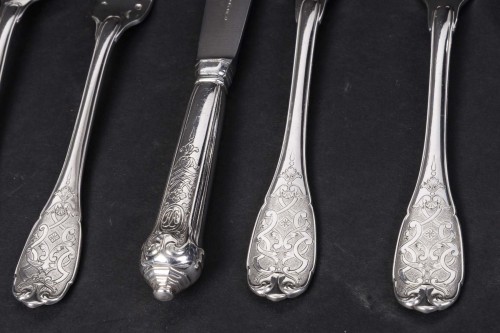Jean E. Puiforcat  - 147 piece silver flatware set "elysees" pattern, circa  - Art Déco