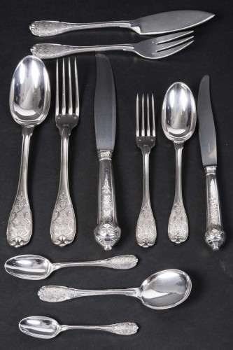 Antiquités - Jean E. Puiforcat  - 147 piece silver flatware set "elysees" pattern, circa 