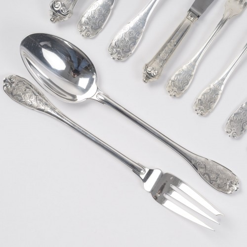 XXe siècle - Jean E. Puiforcat  - Ménagère en argent massif  88 pièces modèle Élysée – circa 1930