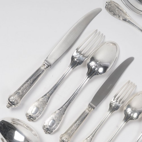 Antiquités - Jean E. Puiforcat  - Ménagère en argent massif  88 pièces modèle Élysée – circa 1930