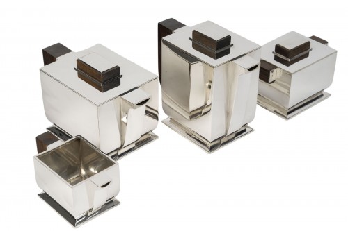 Têtard Frères - Service à thé et café Art déco en argent, modèle cubiste 1925/1930