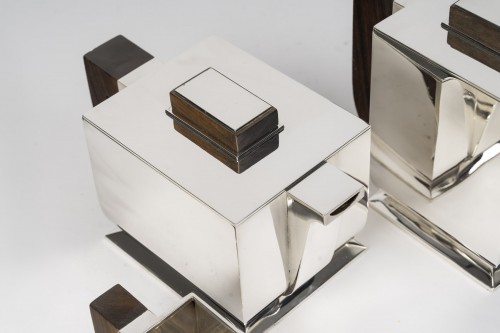 Têtard Frères - Service à thé et café Art déco en argent, modèle cubiste 1925/1930 - Emmanuel Redon Silver Fine Art