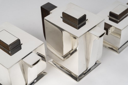 XXe siècle - Têtard Frères - Service à thé et café Art déco en argent, modèle cubiste 1925/1930