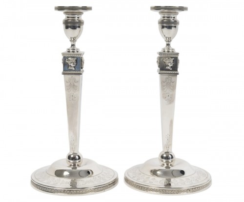 JFJ Beydel - Pair of Silver Candlesticks, First Empire, 2nd Rooster 1809/18