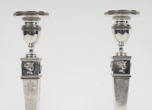 JFJ Beydel - Pair of Silver Candlesticks, First Empire, 2nd Rooster 1809/18 - silverware & tableware Style Empire
