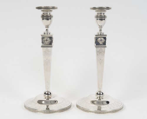 silverware & tableware  - JFJ Beydel - Pair of Silver Candlesticks, First Empire, 2nd Rooster 1809/18
