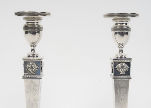 JFJ Beydel - Pair of Silver Candlesticks, First Empire, 2nd Rooster 1809/18 - 