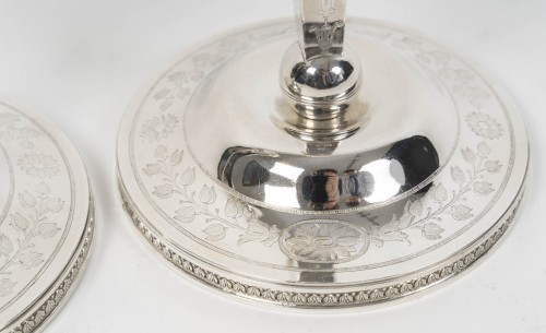 Empire - JFJ Beydel - Pair of Silver Candlesticks, First Empire, 2nd Rooster 1809/18