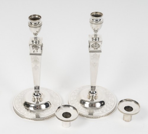 Antiquités - JFJ Beydel - Pair of Silver Candlesticks, First Empire, 2nd Rooster 1809/18