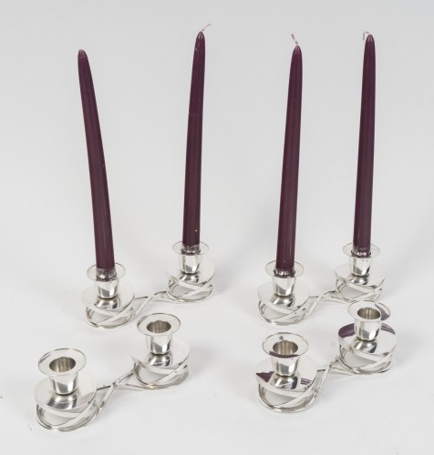 Esquilat – Set of 4 Art Deco Double Low Candelabra in Solid Silver - silverware & tableware Style Art Déco