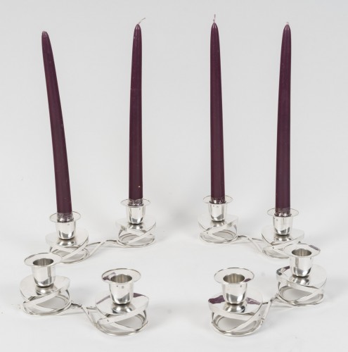 20th century - Esquilat – Set of 4 Art Deco Double Low Candelabra in Solid Silver