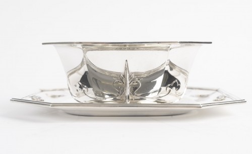 Cardeilhac – Sauce boat and integral stand, "Fer de Lance" pattern, late 19 - silverware & tableware Style Napoléon III