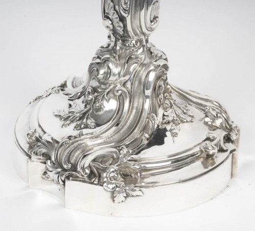 GUSTAVE ODIOT - Paire de candélabres à sept bras de lumière argent massif NAP III - Argenterie et Arts de la table Style Napoléon III
