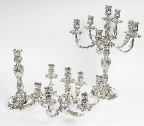 Napoléon III - GUSTAVE ODIOT - Paire de candélabres à sept bras de lumière argent massif NAP III