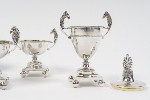 François Froment – Five-piece solid silver condiment set, Consulate – First - 