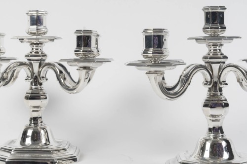 Art Déco - Christofle – Paire de candélabres argent massif à  cinq bougies vers 1940