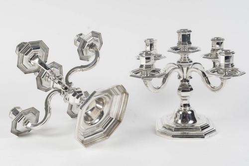 Antiquités - Christofle – Paire de candélabres argent massif à  cinq bougies vers 1940
