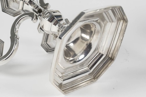 Antiquités - Christofle – Paire de candélabres argent massif à  cinq bougies vers 1940