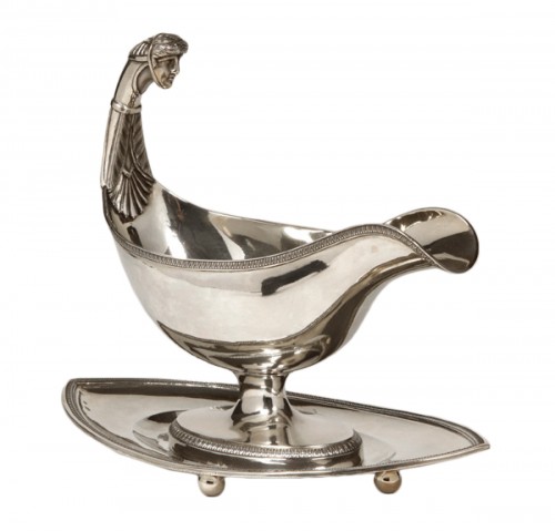 Empire sauceboat with a roman head in silver, by Boulenger et Hience