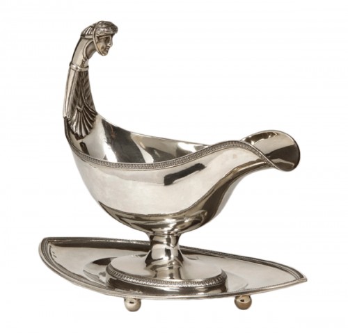 Empire sauceboat with a roman head in silver, by Boulenger et Hience