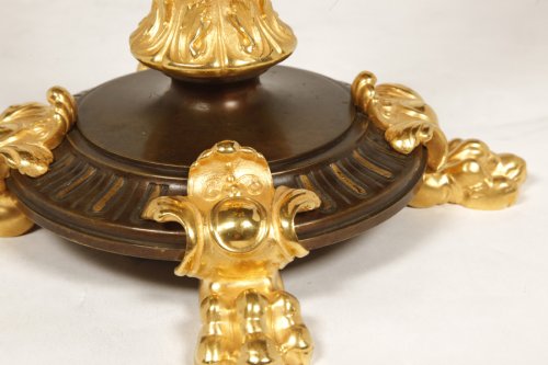 Antiquités - Paire de candélabres en bronze patiné et doré Napoléon III