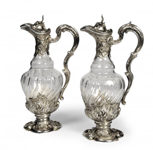 Pair of ewers in crystal and silver Late XIXth by Labat et Pugibet