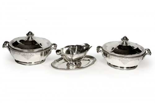 Two Silver vegetables and sauce pan late by Lapparra