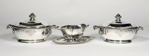 Deux Légumiers et saucière en argent fin XIXè par Lapparra - Argenterie et Orfèvrerie Style 