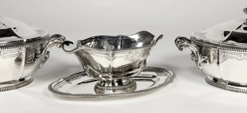 XIXe siècle - Deux Légumiers et saucière en argent fin XIXè par Lapparra