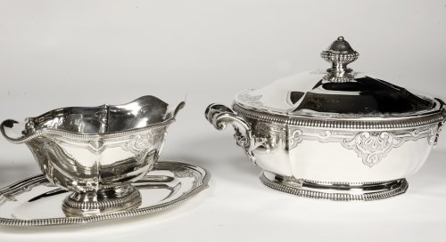 Deux Légumiers et saucière en argent fin XIXè par Lapparra - 