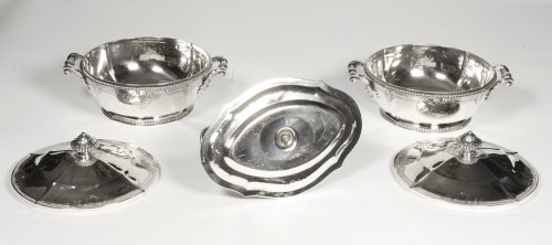  - Deux Légumiers et saucière en argent fin XIXè par Lapparra