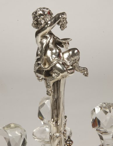 Napoléon III - Odiot - Cabaret à condiments en argent massif et flacons cristal XIXe