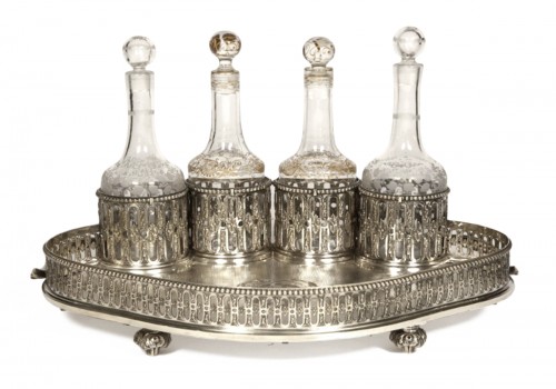 Odiot - Cabaret in sterling silver and 4  crystal bottles XIXè