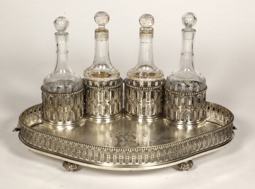 silverware & tableware  - Odiot - Cabaret in sterling silver and 4  crystal bottles XIXè