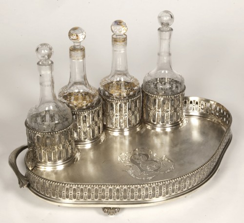 Odiot - Cabaret in sterling silver and 4  crystal bottles XIXè - 