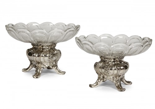 Gustave Odiot - Paire de coupes en argent massif et cristal Baccarat