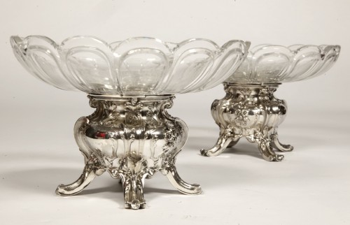 19th century - Gustave Odiot - Pair of cups in sterling silver and crystal Baccarat