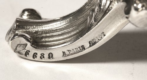 Antiquités - Gustave Odiot - Paire de coupes en argent massif et cristal Baccarat
