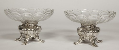 Antiquités - Gustave Odiot - Paire de coupes en argent massif et cristal Baccarat