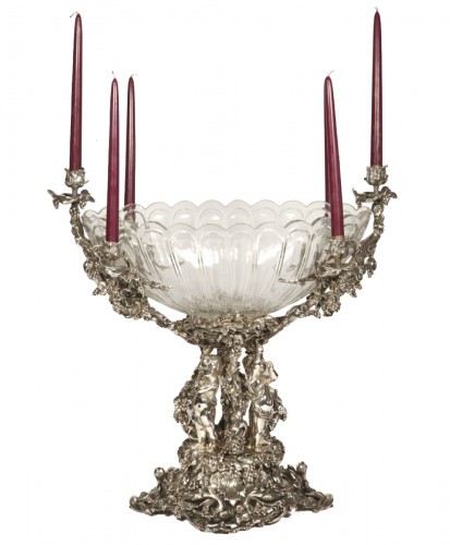 Centerpiece in silvered bronze XIXe and crystal attributed to Henri Picard.