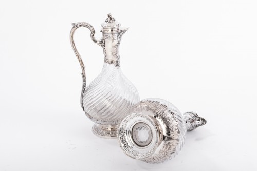 Antiquités - Paire d'aiguières en cristal taillé et argent - Boin Taburet