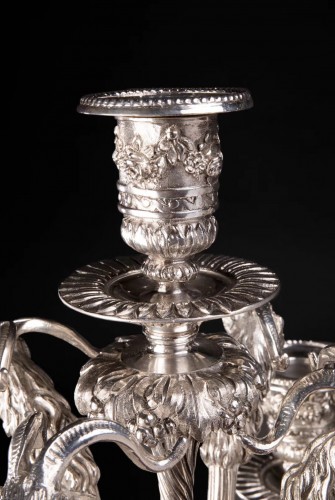 Antiquités -  Pair of candelabra in silvered bronze with 5 lights XIXth century