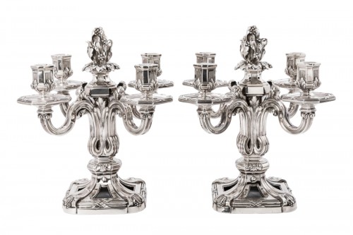 Tétard - Pair of nineteenth solid silver candelabra