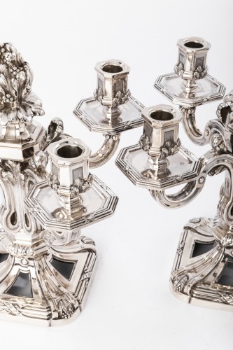silverware & tableware  - Tétard - Pair of nineteenth solid silver candelabra